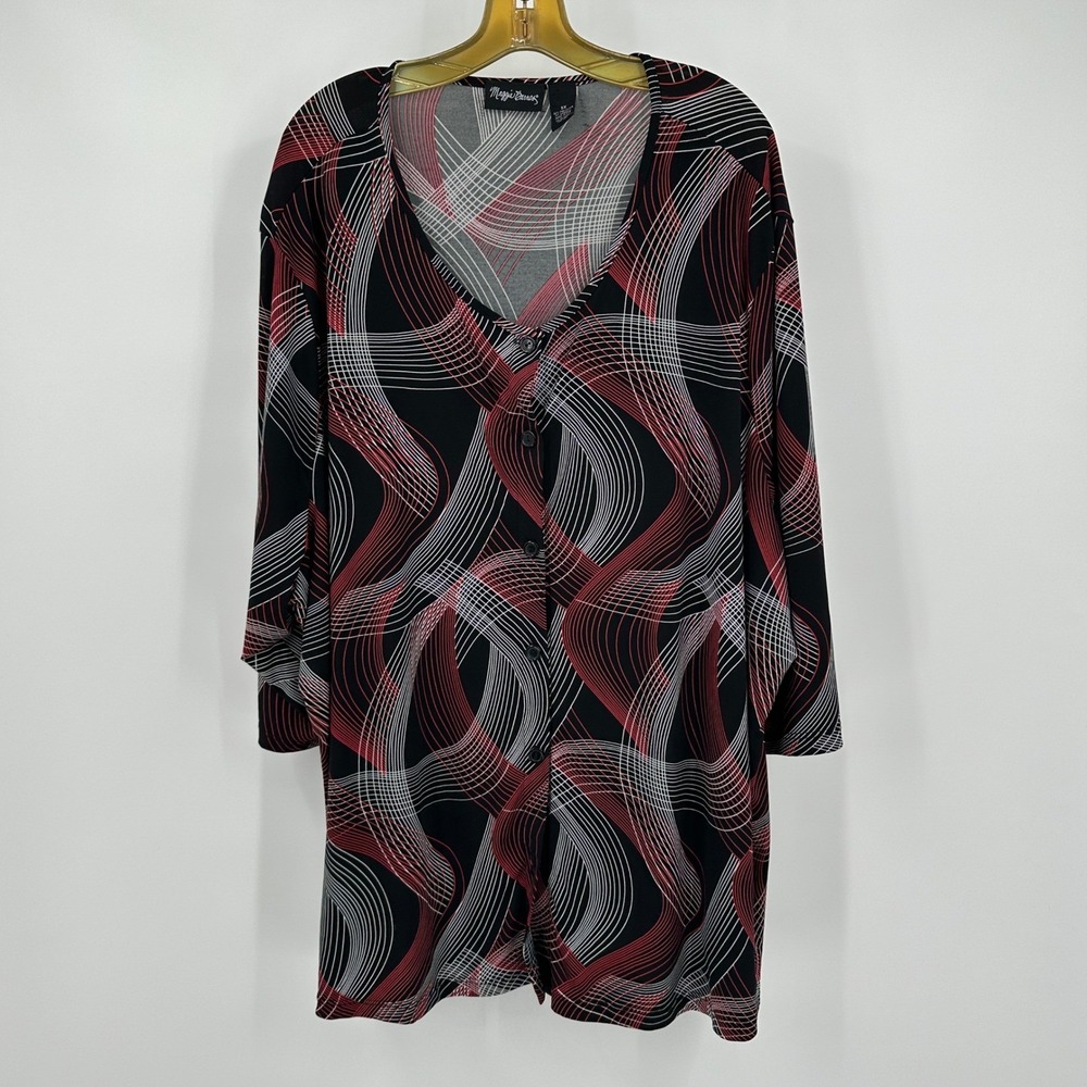 Maggie Barnes Womens Swirl Geometric Print‎ Top Size 5X Mod Art Deco Bold Office